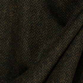 mosgroen zwart gemêleerd Shetland tweed met visgraat