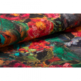 linnen viscose met aqua rood groen vol bloemdessin digitale print