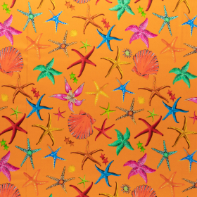 oranje stretch zijde met zeesterren dessin italiaans import