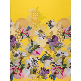 geel crepe zijde viscose panel met bloem dessin Italiaans import