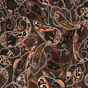 olijfgroen crepe tricot met brique bruin wit abstract dessin