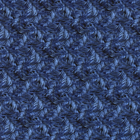 marine viscose poplin met blauw bladeren dessin
