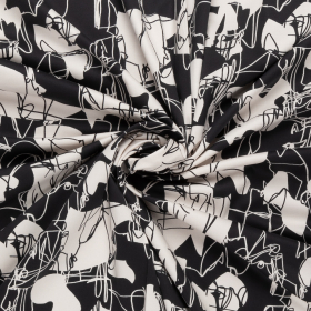 zwart wit stretch katoen met abstract dessin italiaans import