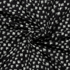 zwart satijnkatoen stof met stretch off white abstract bedrukt