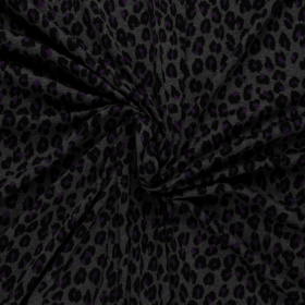 FT antraciet stretch jacquard jersey met paars zwart animal dessin