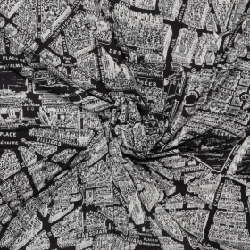 zwart cool viscose stof met kaart van Parijs dessin Italiaans import