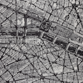 zwart cool viscose stof met kaart van Parijs dessin Italiaans import