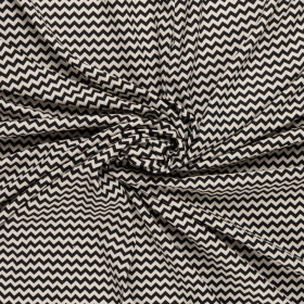 zwart wit linnen viscose stof met zigzag motief