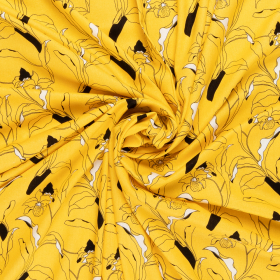 geel linnen viscose stof met getekende bloem