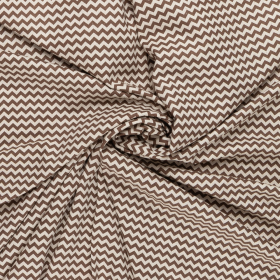 bruin wit linnen viscose stof met zigzag motief