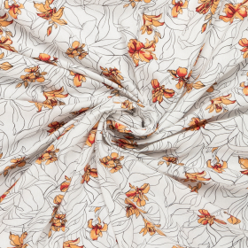 wit linnen viscose stof met getekend bloem motief