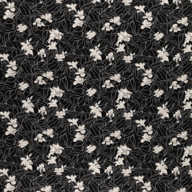 zwart linnen viscose stof met getekend bloem motief
