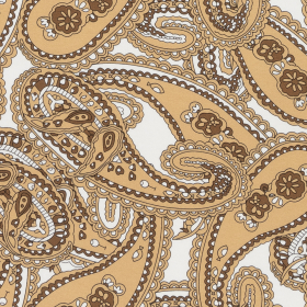 wit stretch tricot stof met beige bruin paisley dessin