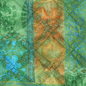 Groen geel turquoise tapestry druk gestepte stof 