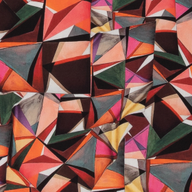 zwart viscose stof met groen, grijs, koraal abstract dessin Italiaans import