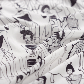 gebroken wit viscose stof met zwarte fashionable vrouwelijke silhouetten Italiaans import