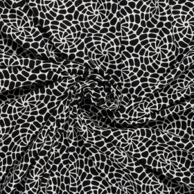 zwart linnen viscose stof met abstracte bloem