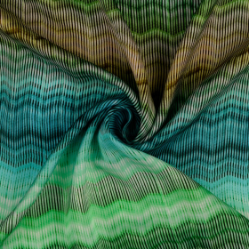 groen turquoise viscose satijn stof met zig-zag dessin