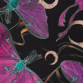 zwart zijde satijn stof met stretch Italiaans import met vlinders