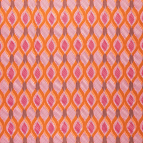 oranje roze graftisch bedrukt viscose stof Italiaans import