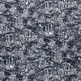 blauw wit bedrukt stretch satijnkatoen stof Italiaans import