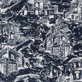 blauw wit bedrukt stretch satijnkatoen stof Italiaans import