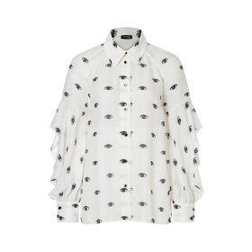 off white bedrukte viscose stof met ogen uit de Burda