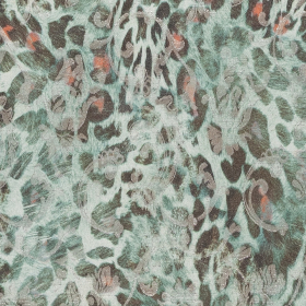 Bedrukt heel licht blauw  jacquard stof met dieren print en glans coating 