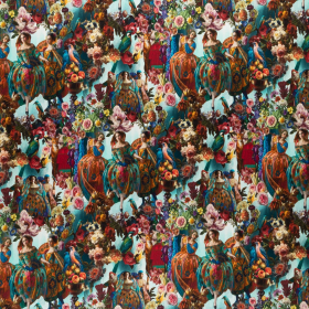 turquoise punta milano met groen, rood, petrol victorian style bedrukt stof