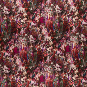 oudroze punta milano met groen, rood, fuchsia victorian style bedrukt stof