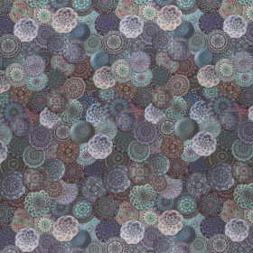 aubergine punta milano met koningsblauw, lila, petrol mandala gebloemd bedrukt stof