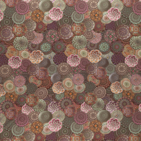 oudroze punta milano met bordeaux, brique, groen mandala gebloemd bedrukt stof
