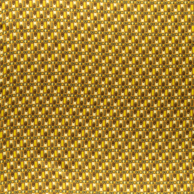 zachtgeel viscose satijn met kanariegeel, mosgroen retrostyle motief bedrukt stof