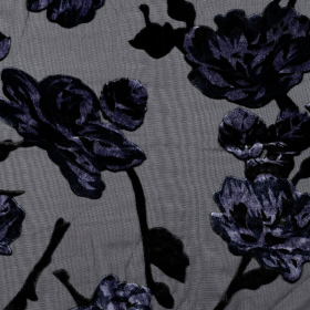 zwart ausbrenner met paars blauwe fluwelen bloemen