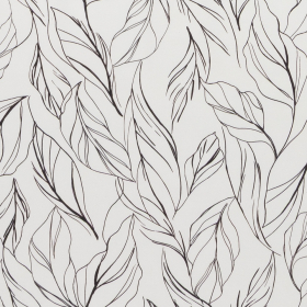 ivoor stretch satijn katoen stof met abstracte bladeren bedrukt