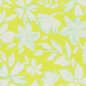 lime groen batist stof met creme turquoise bloemdessin