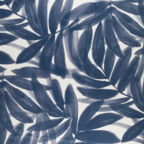 gebroken batist katoen stof met blauw bladdessin