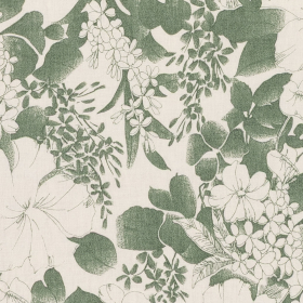 beige linnen hennep mix stof met groen bloemdessin Italiaans import