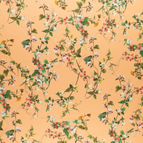 zacht oranje stretch satijnkatoen stof gebloemd Italiaans import