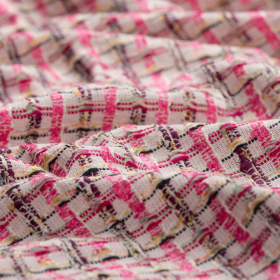 beige fuchsia geel geruit couture bouclé stof