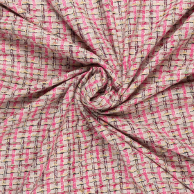 beige fuchsia geel geruit couture bouclé stof