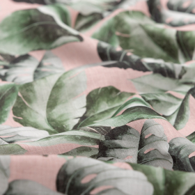 Roze half linnen stof met groene palmbladen Italiaans import