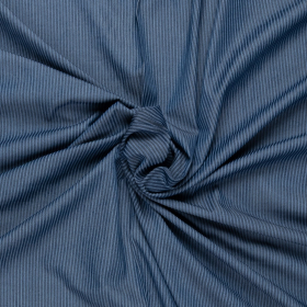 Blauw gestreept viscose mix chambray stof Italiaans import