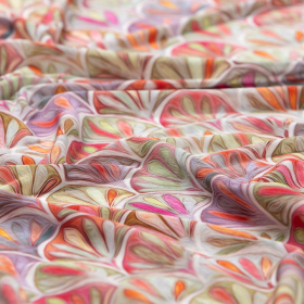 groen cool viscose stof Italiaans import met rood paars waaier dessin