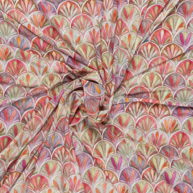 groen cool viscose stof Italiaans import met rood paars waaier dessin