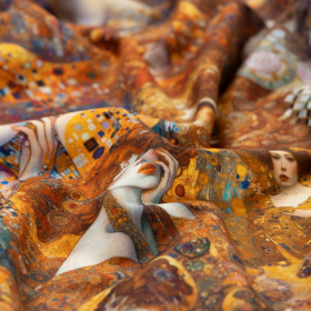 goud geel Punta di Roma stof Italiaans import met groen bruin victoriaans dessin