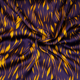 paars oker abstract bedrukt viscose stof met stretch Italiaans import